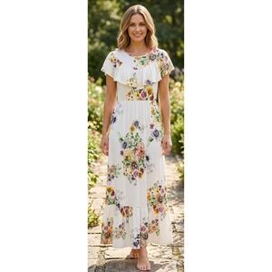 Reborn J Maxi Dress M Cottagecore Boho Floral Ruffle Tiered Prairie Summer Cute